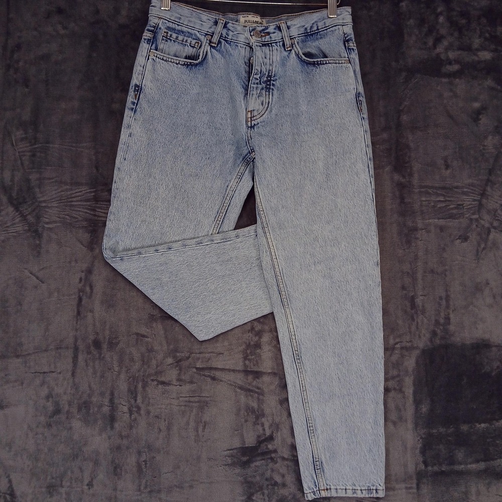 Pull & Bear Jeans Women’s 30 Light Blue Button Fly High Rise Mom Tapered Denim
